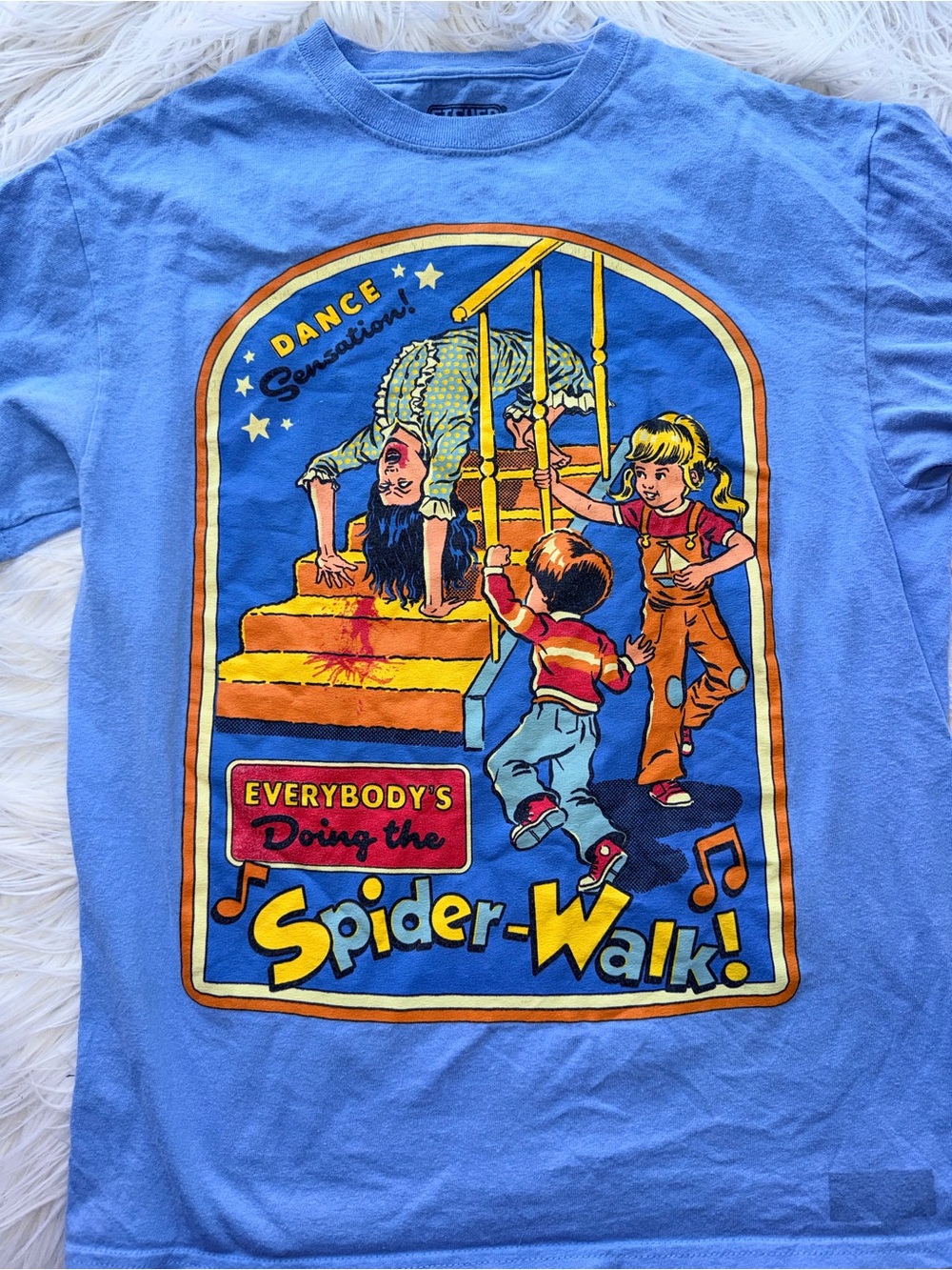 Steven Rhodes Medium Blue Spider-Walk Graphic Print T-shirt